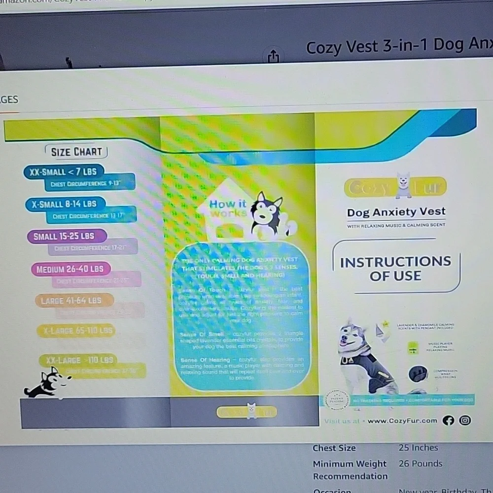 Cozy Vest 3in1 dog anxiety vest  music aromatherapy stress relief Medium…New